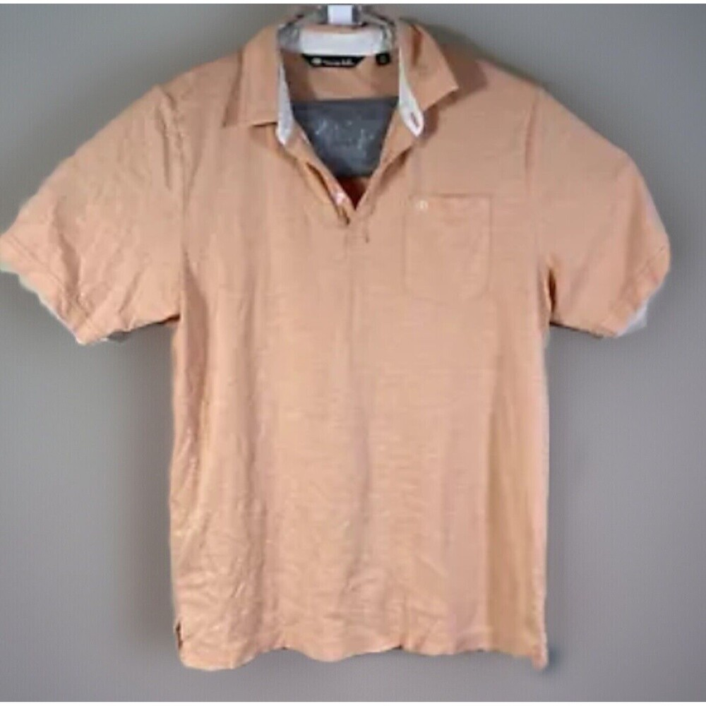 Travis Mathew Polo Shirt Mens Medium Orange Stripe Lightweight Golf Casual